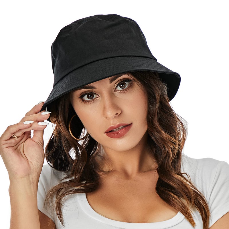 Umeepar Unisex Cotton Packable Bucket Hat Sun Hat Plain Colors for Men Women (Black) - Image 5